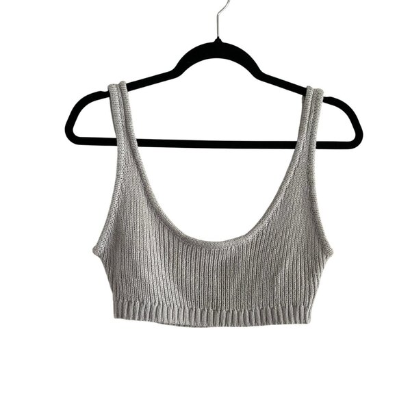 WeWoreWhat Women M Light Grey Cozy Knit Lounge Cropped Scoop Pull On Bra Top - Picture 3 of 10